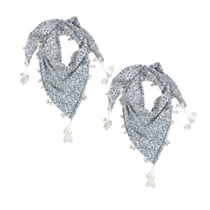PRACWAL Set of 2 Cotton Floral Print Scarf with Tassels, Blue and White Pattern, Square Shape, 100x100 cm, Casual Style, Unisex Adult